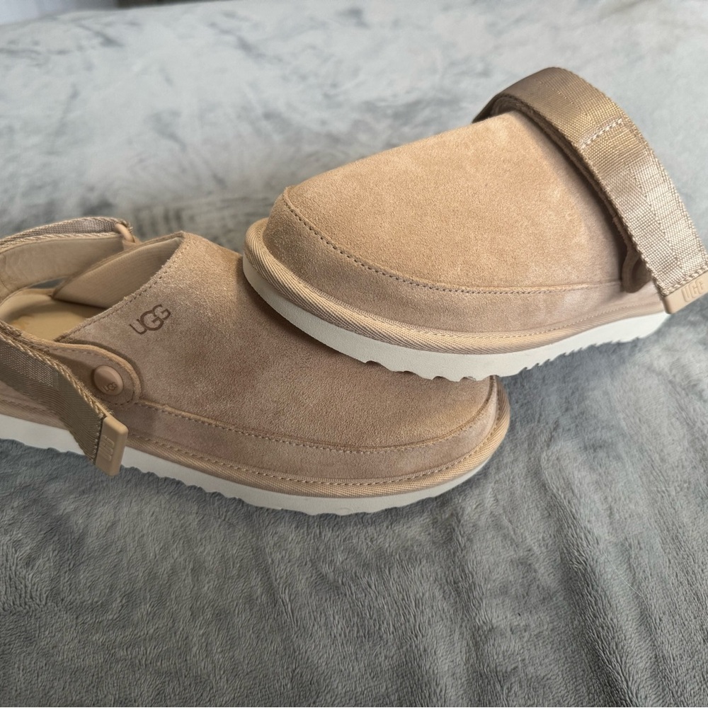 UGG Beige Suede Slip-On Clogs